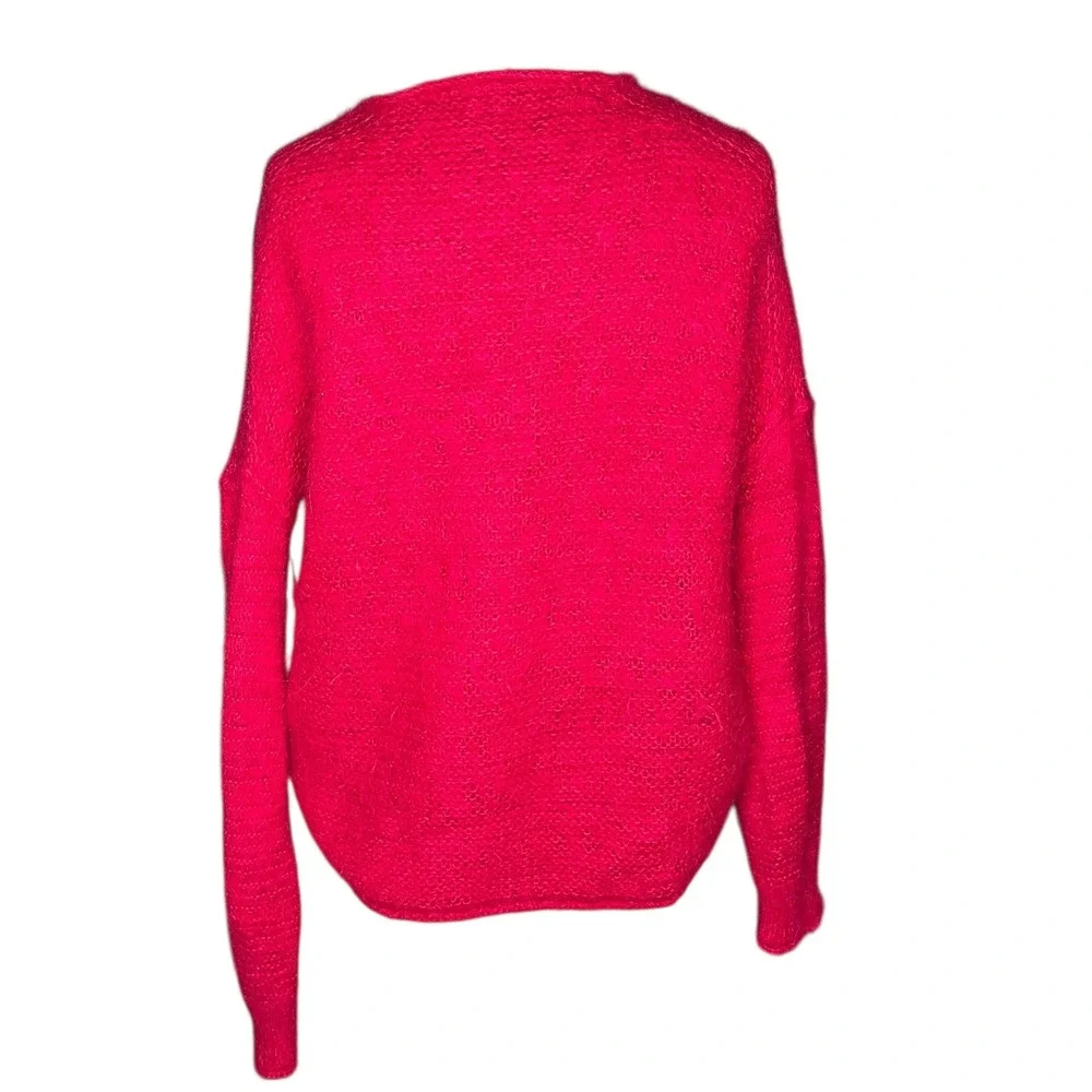 FREE PEOPLE Fuzzy V Neck Sweater Bright‎ Pink Alpaca Blend XS